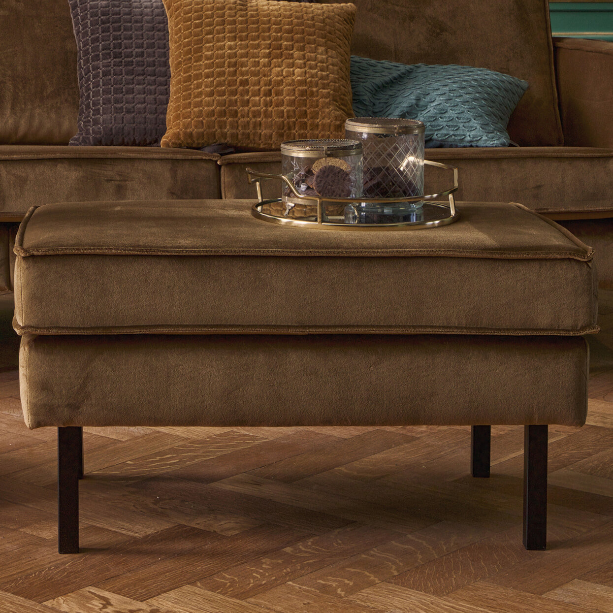 WOOOD Hocker 'Rodeo' Velvet, kleur Honey (geel)