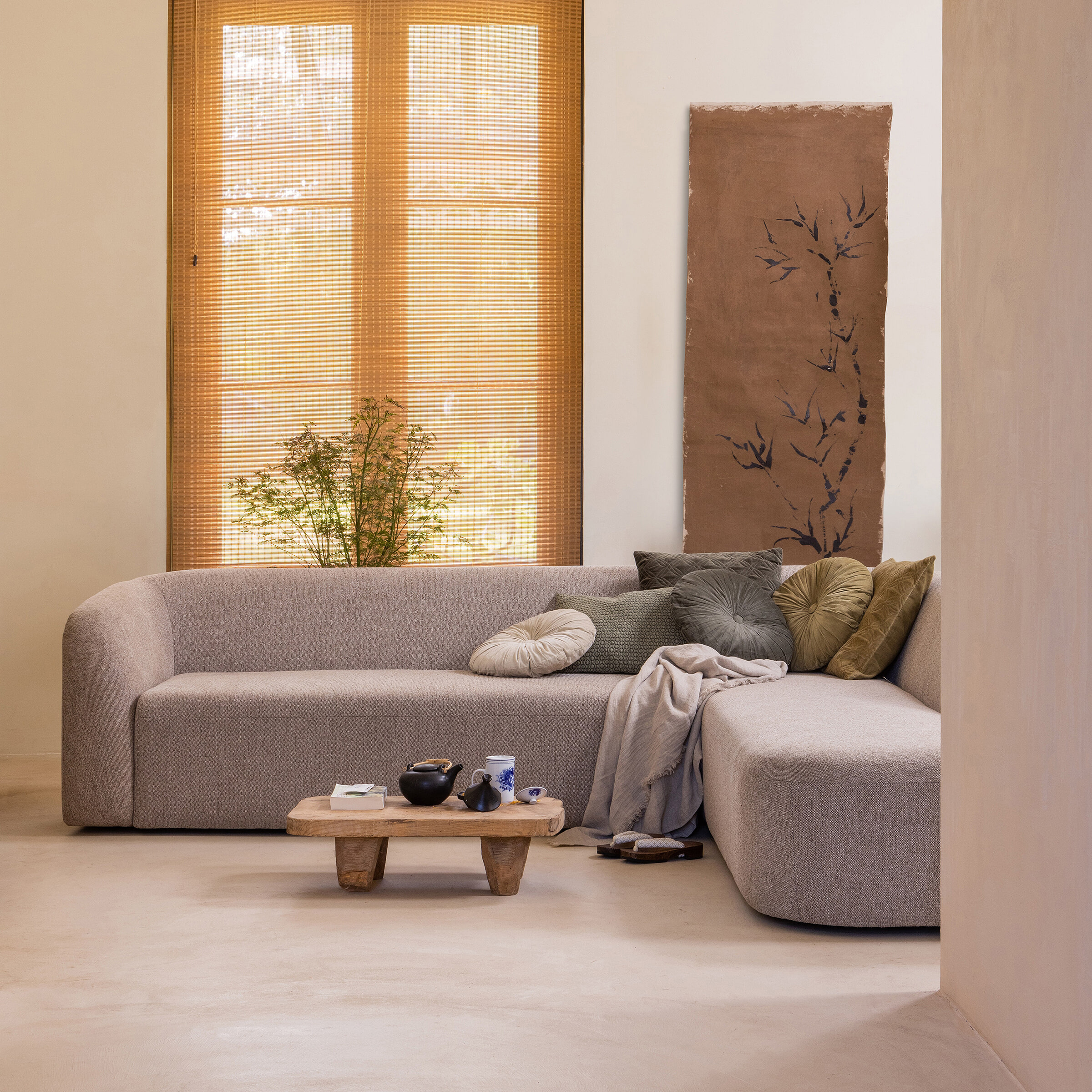 WOOOD Hoekbank 'Sloping' Rechts, kleur Naturel Melange