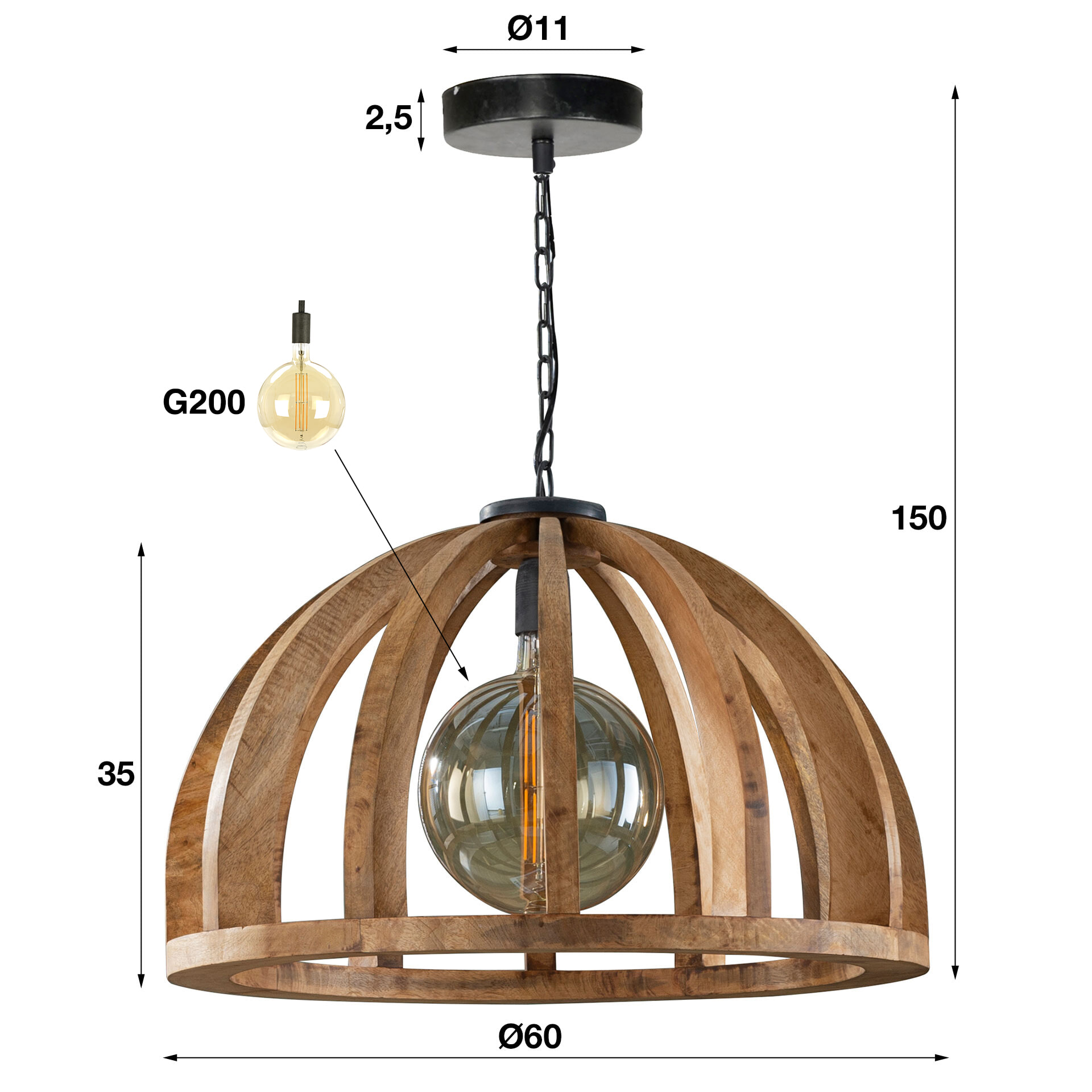 Hanglamp 'Lindsay' Ø60cm, Mangohout - Afbeelding 6