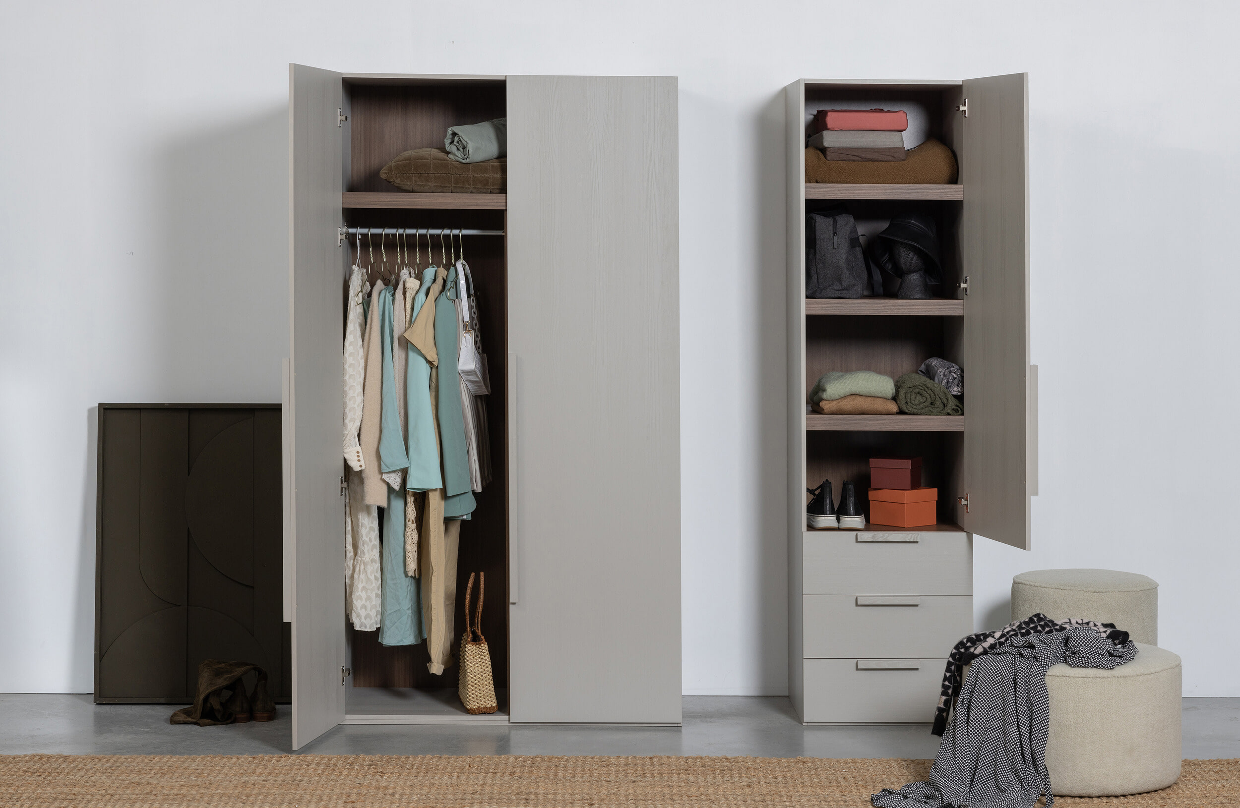 WOOOD Kledingkast 'Rens' 1-deurs, kleur Pebble Grey - Afbeelding 2