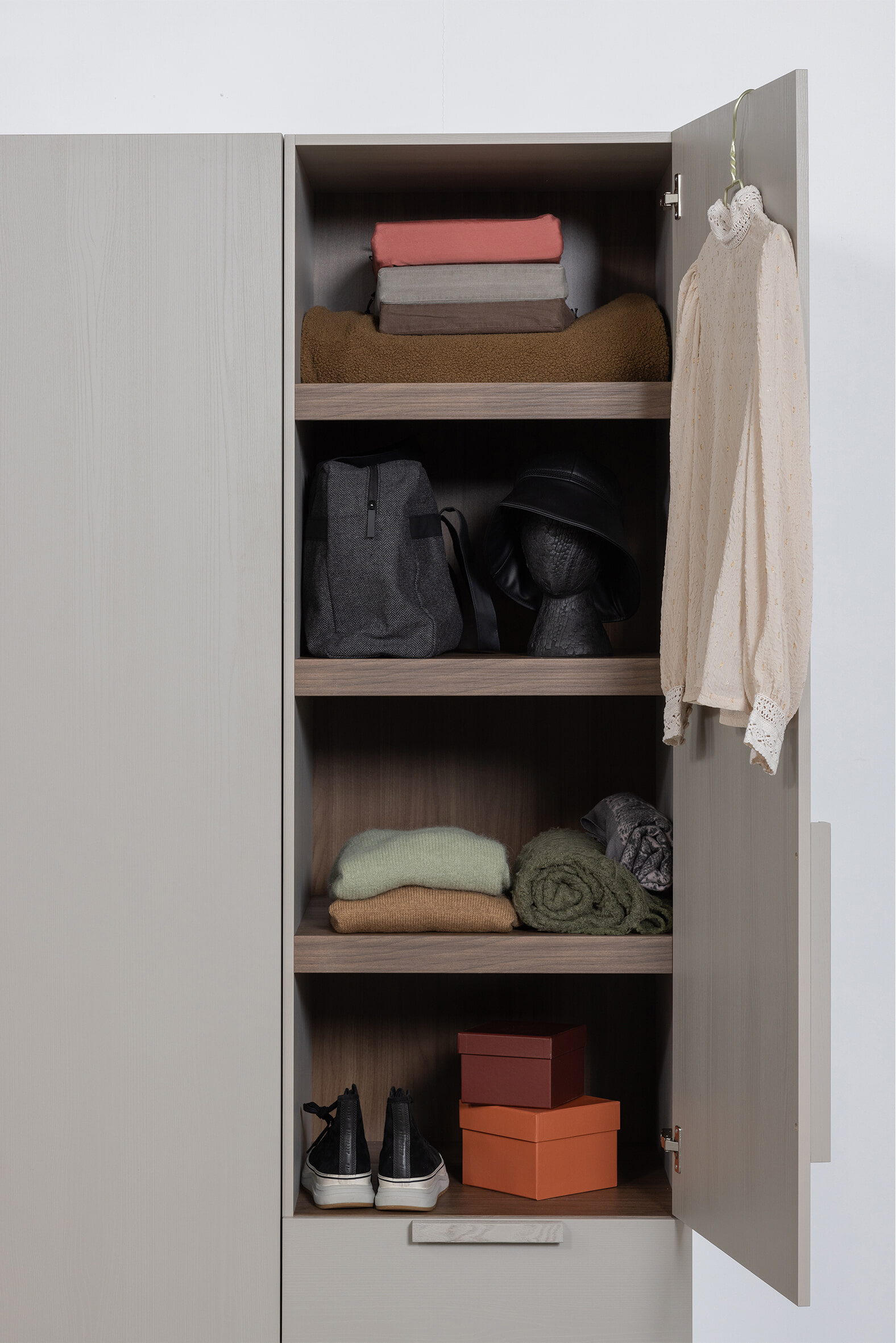 WOOOD Kledingkast 'Rens' 1-deurs, kleur Pebble Grey - Afbeelding 7