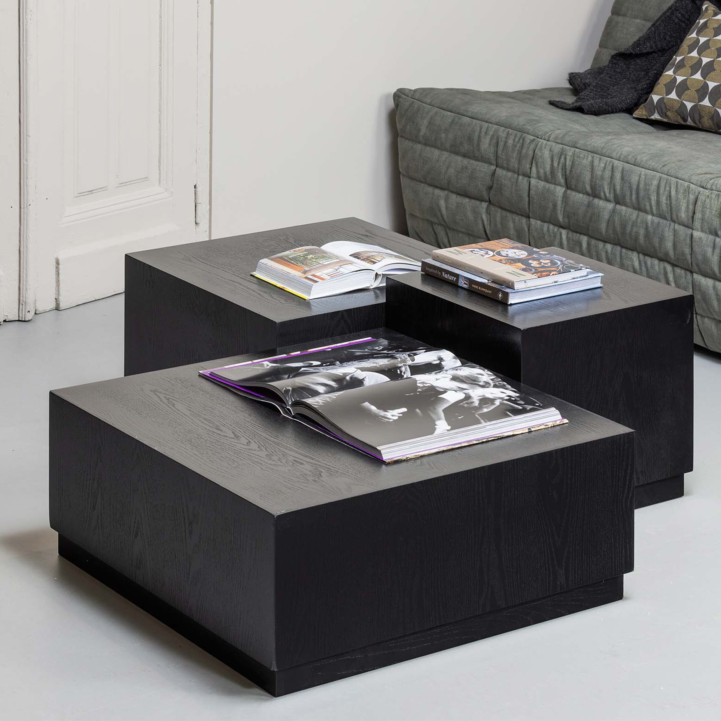 WOOOD Bijzettafel 'Pim' Essen, Set van 3 stuks, kleur zwart