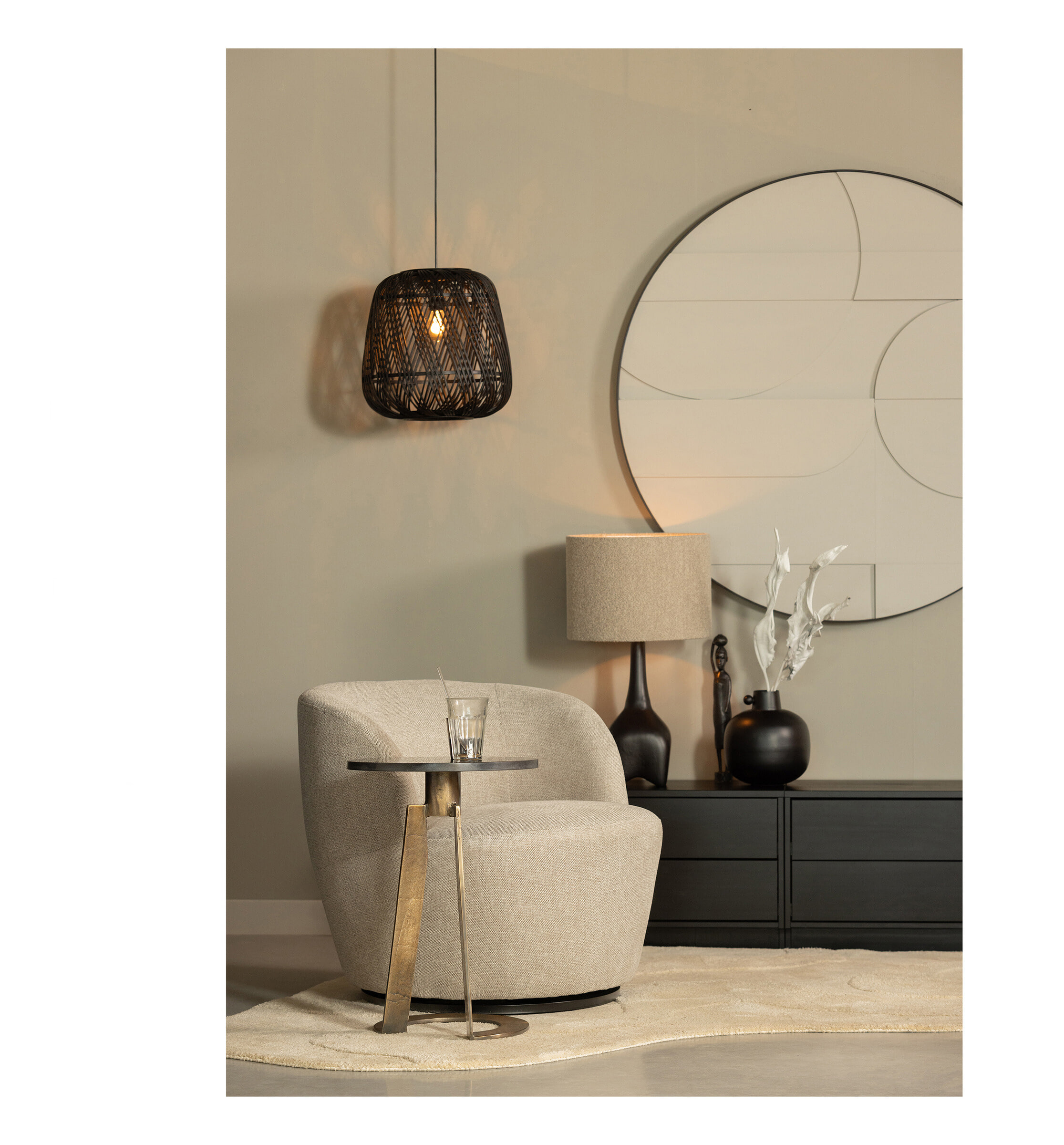 WOOOD Draaifauteuil 'Serra' Woven, kleur Zand - Afbeelding 3