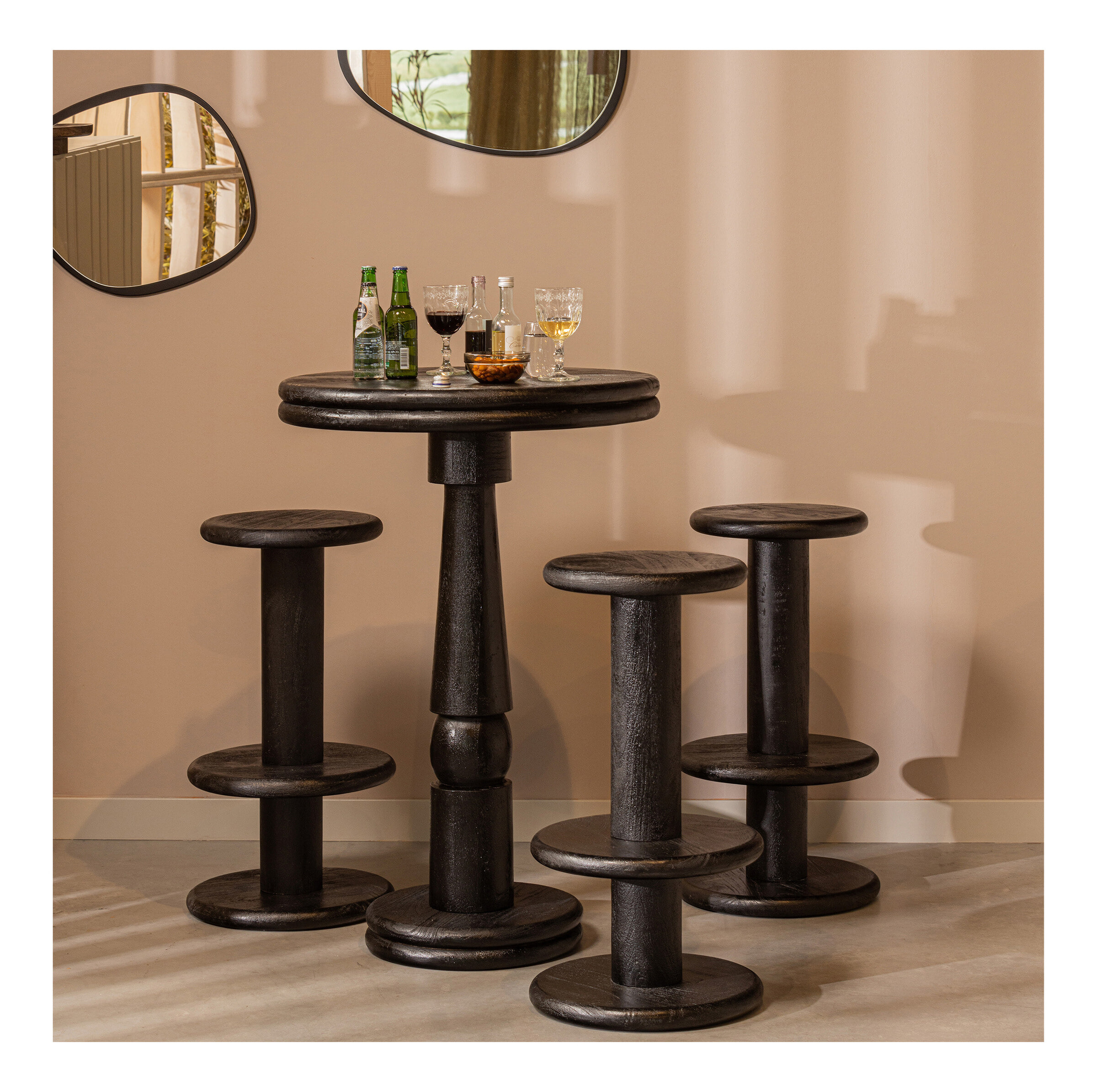 WOOOD Barkruk 'Kolby' Mangohout, 40cm, kleur Zwart