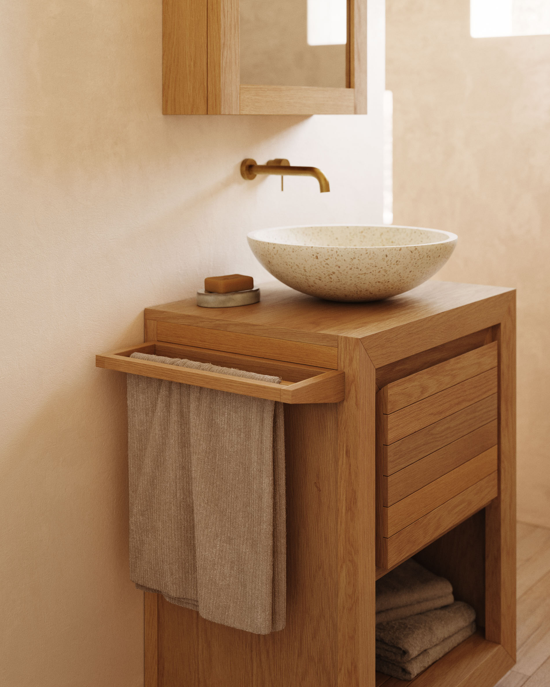 Kave Home Handdoekenrek 'Kenta' Teakhout, kleur Naturel - Afbeelding 5