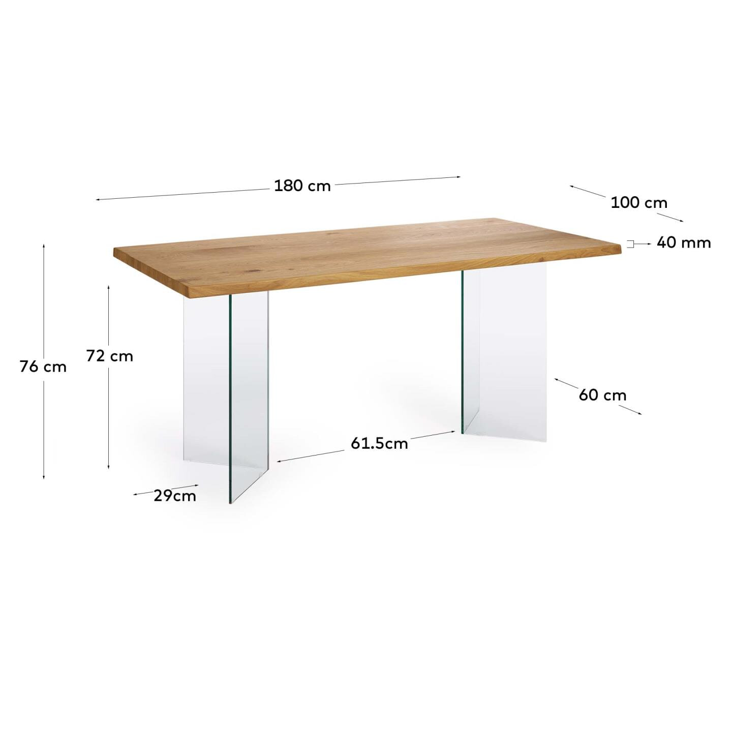 Kave Home Eettafel 'Lotty' Eiken/Glas, 180 x 100cm - Afbeelding 5