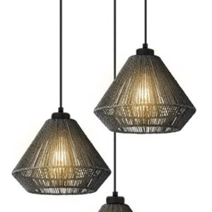 LABEL51 Hanglamp 'Ibiza Diamond' Jute, 3-lamps, kleur Zwart
