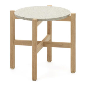 Kave Home Ronde Bijzettafel 'Pola' Eucalyptushout en Terrazzo, Ø45cm