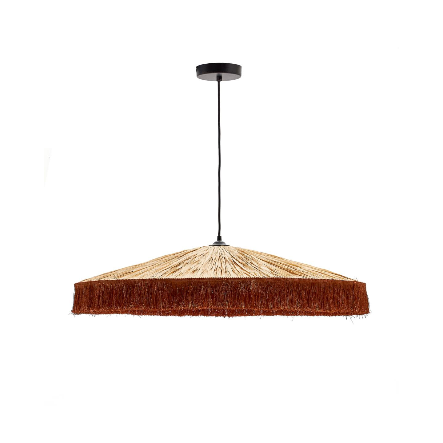 Kave Home Hanglamp 'Pollensa' Raffia, 75cm, kleur naturel / terracotta