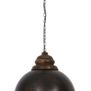 Light & Living Hanglamp 'Leia' 52cm, zwart zink+kop hout bruin