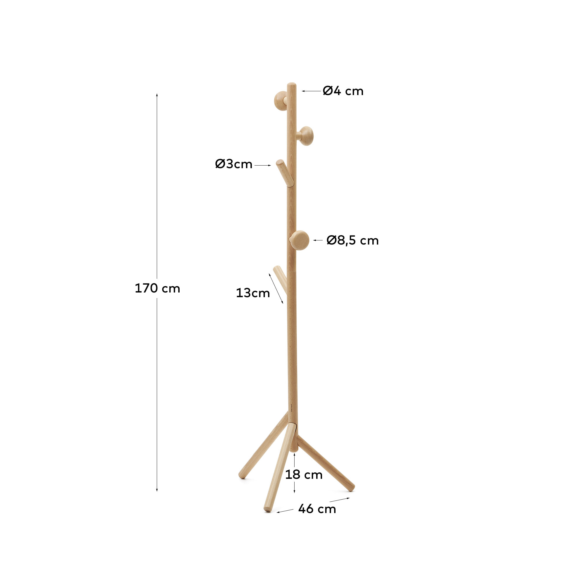 Kave Home Kapstok 'Nadue' Beukenhout, 170cm hoog, kleur Naturel - Afbeelding 2