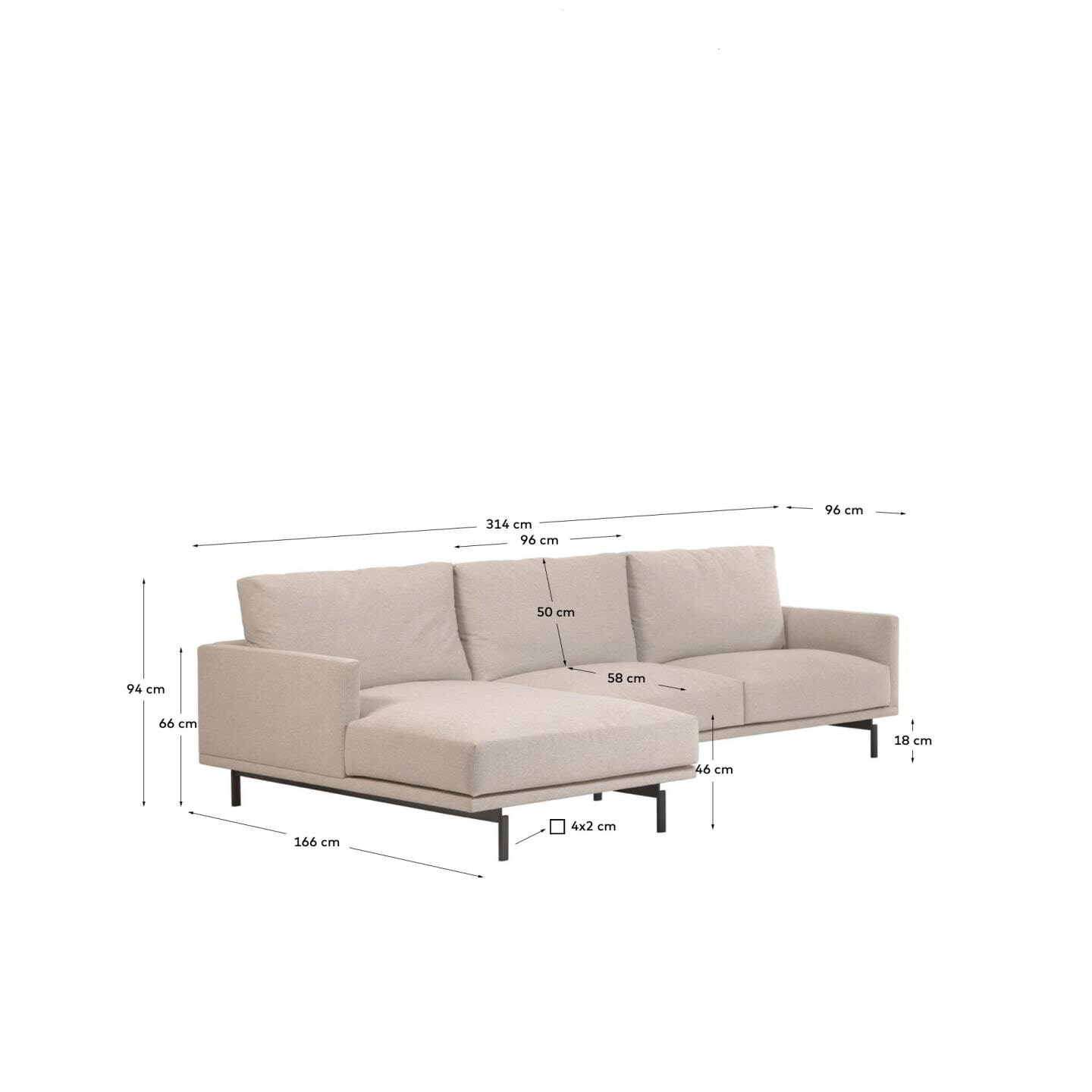 Kave Home 4-zits Loungebank 'Galene' Links, 314cm, kleur Beige - Afbeelding 6