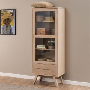 Bendt Vitrinekast 'Mads' 190 x 72cm, licht eikenfineer