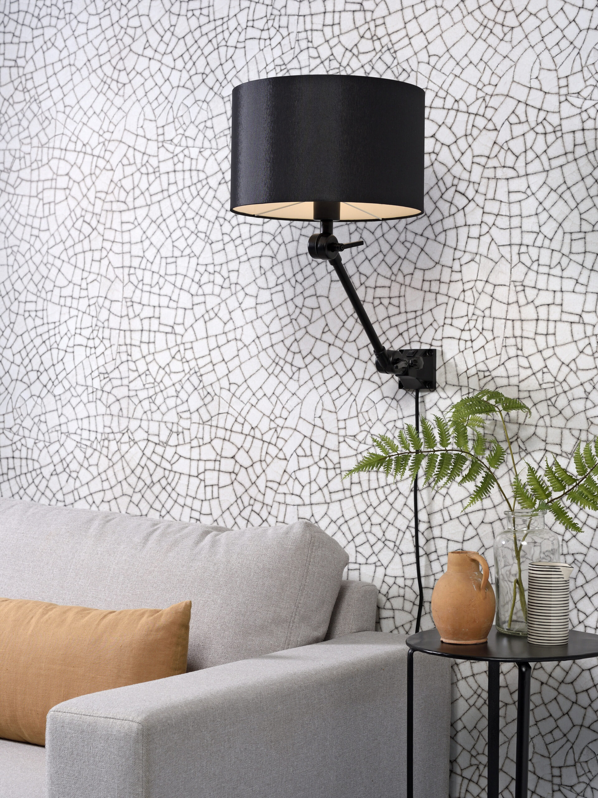 its about RoMi Wandlamp 'Amsterdam' Met stoffen kap, 65cm, kleur Zwart - Afbeelding 7