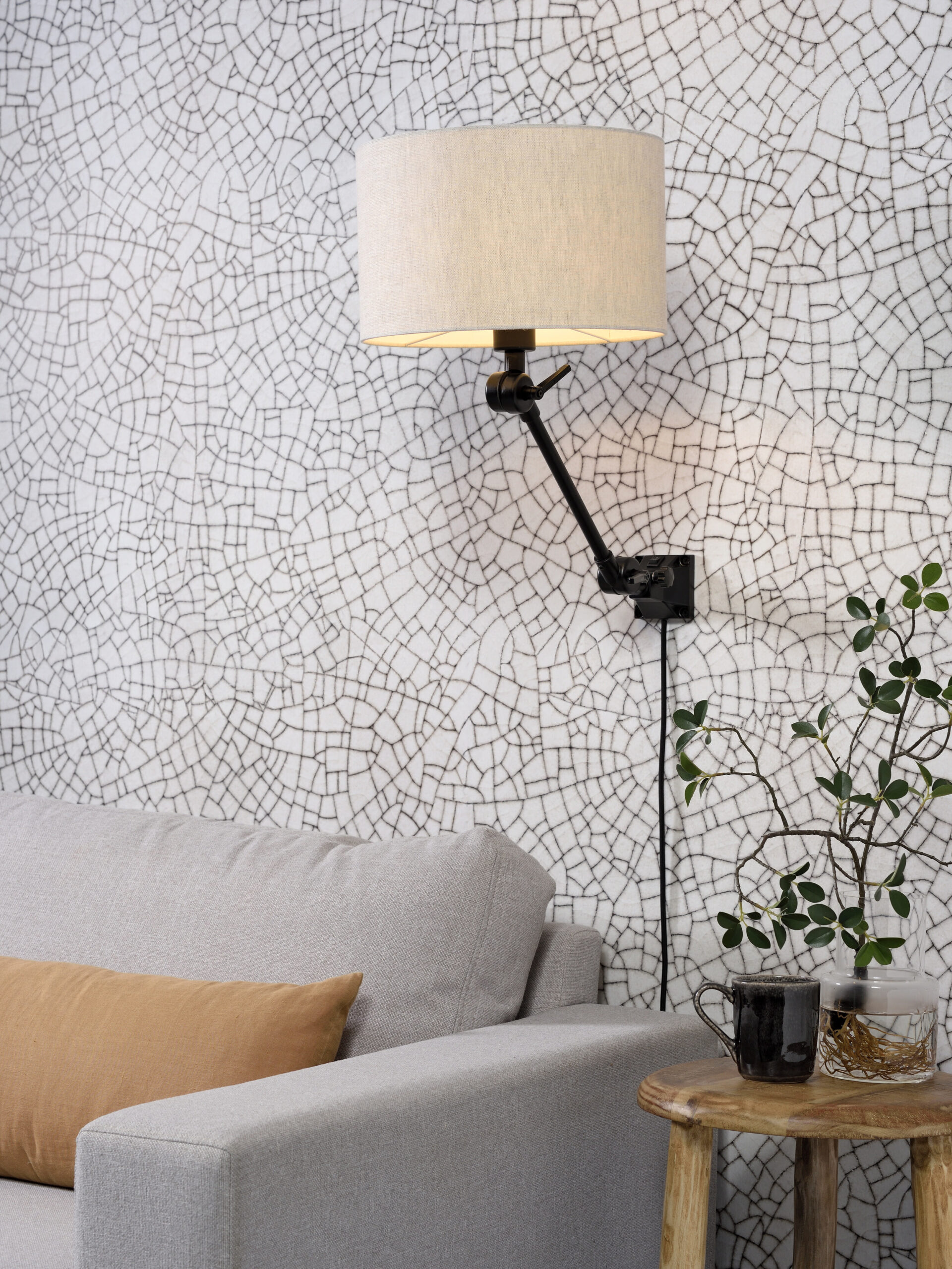 its about RoMi Wandlamp 'Amsterdam' Met stoffen kap, 65cm, kleur Beige - Afbeelding 7