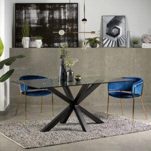 Kave Home Glazen eettafel 'Argo' met zwart onderstel, 200 x 100cm