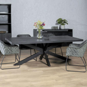 LivingFurn Eettafel 'Kala Spider' Mangohout en staal, 220 x 100cm, kleur zwart