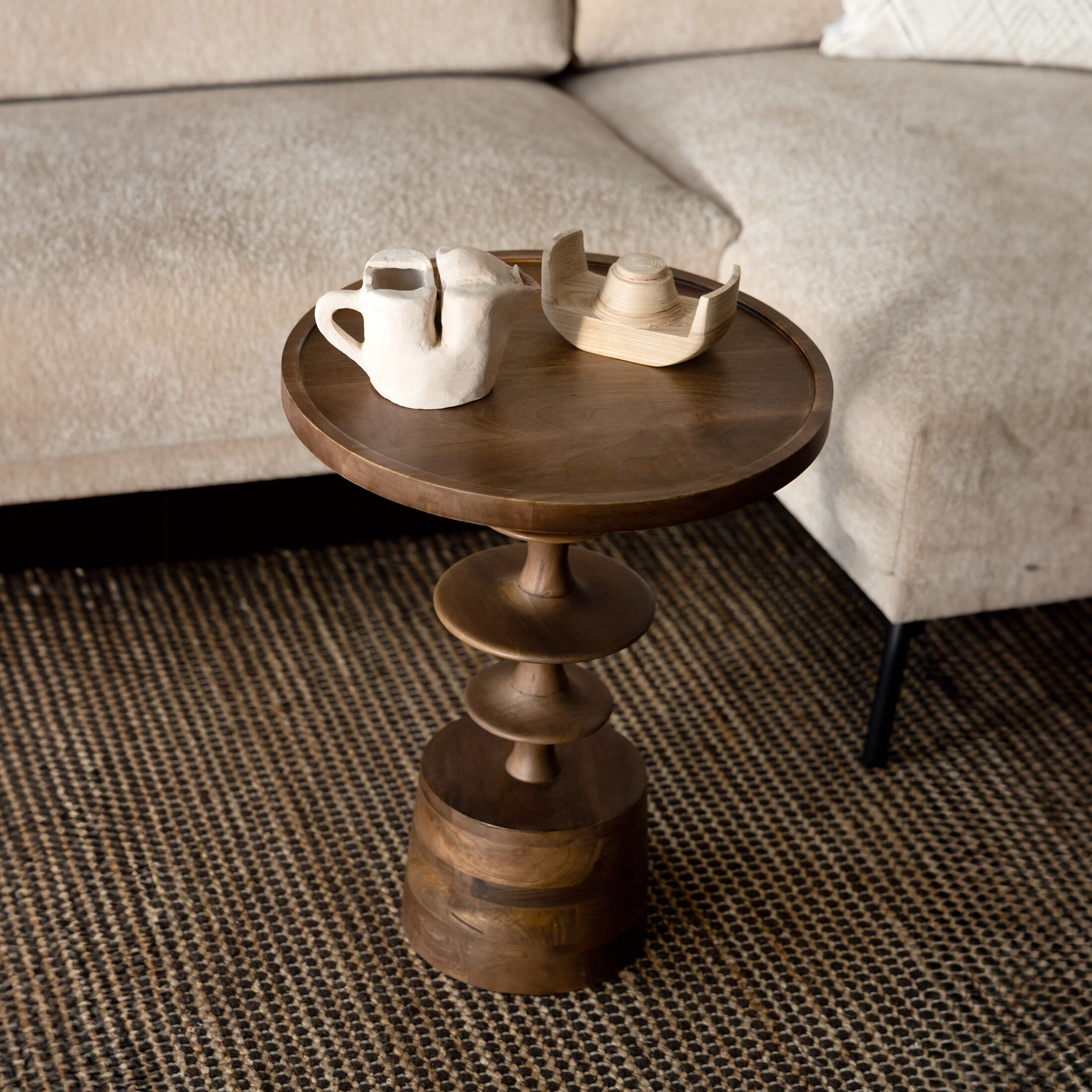 Dutchbone Ronde Bijzettafel 'Cath' Mangohout, 46cm, kleur Walnoot