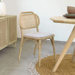 Kave Home Eetkamerstoel 'Doriane' Eikenhout en Rotan, kleur Naturel