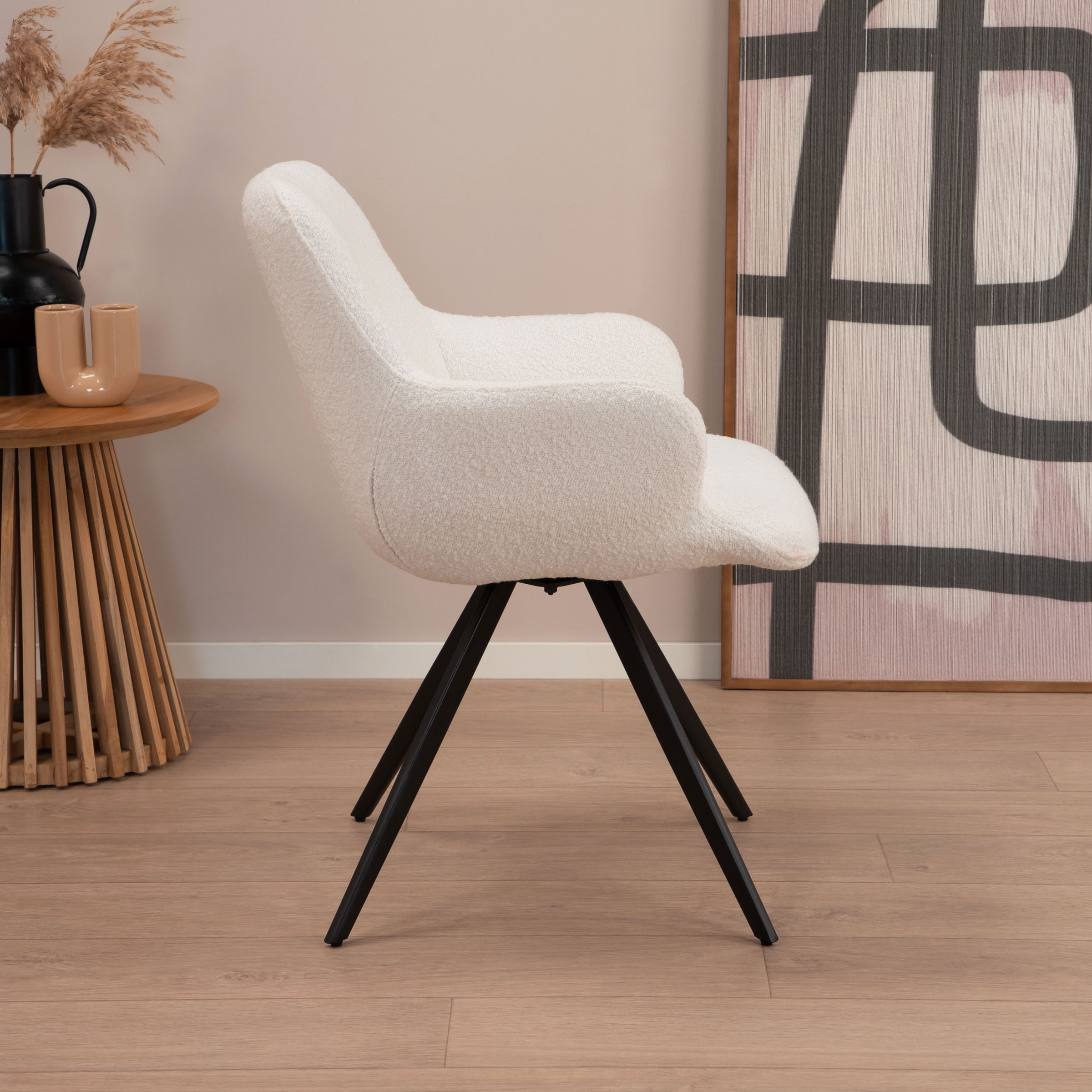 Sohome Draaibare Eetkamerstoel 'Aimée' Bouclé, kleur Wit - Afbeelding 3