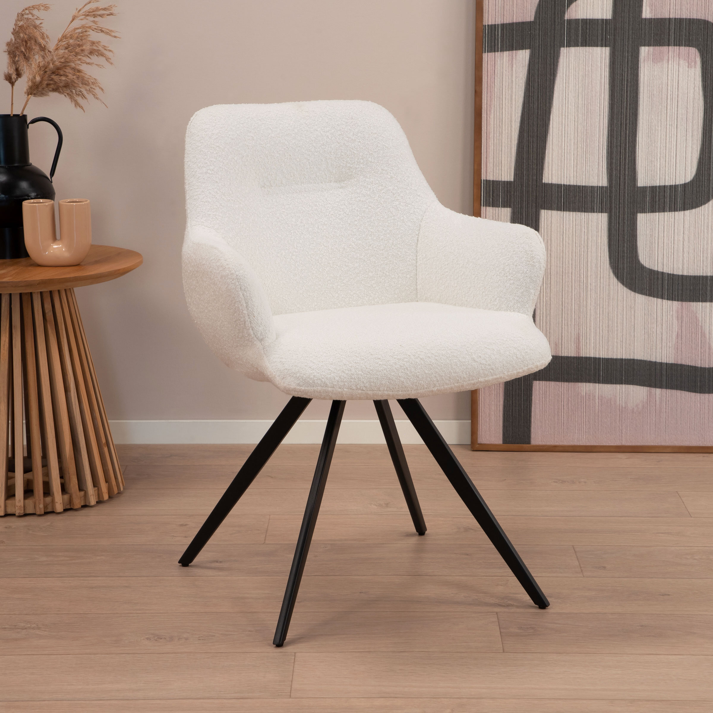 Sohome Draaibare Eetkamerstoel 'Aimée' Bouclé, kleur Wit