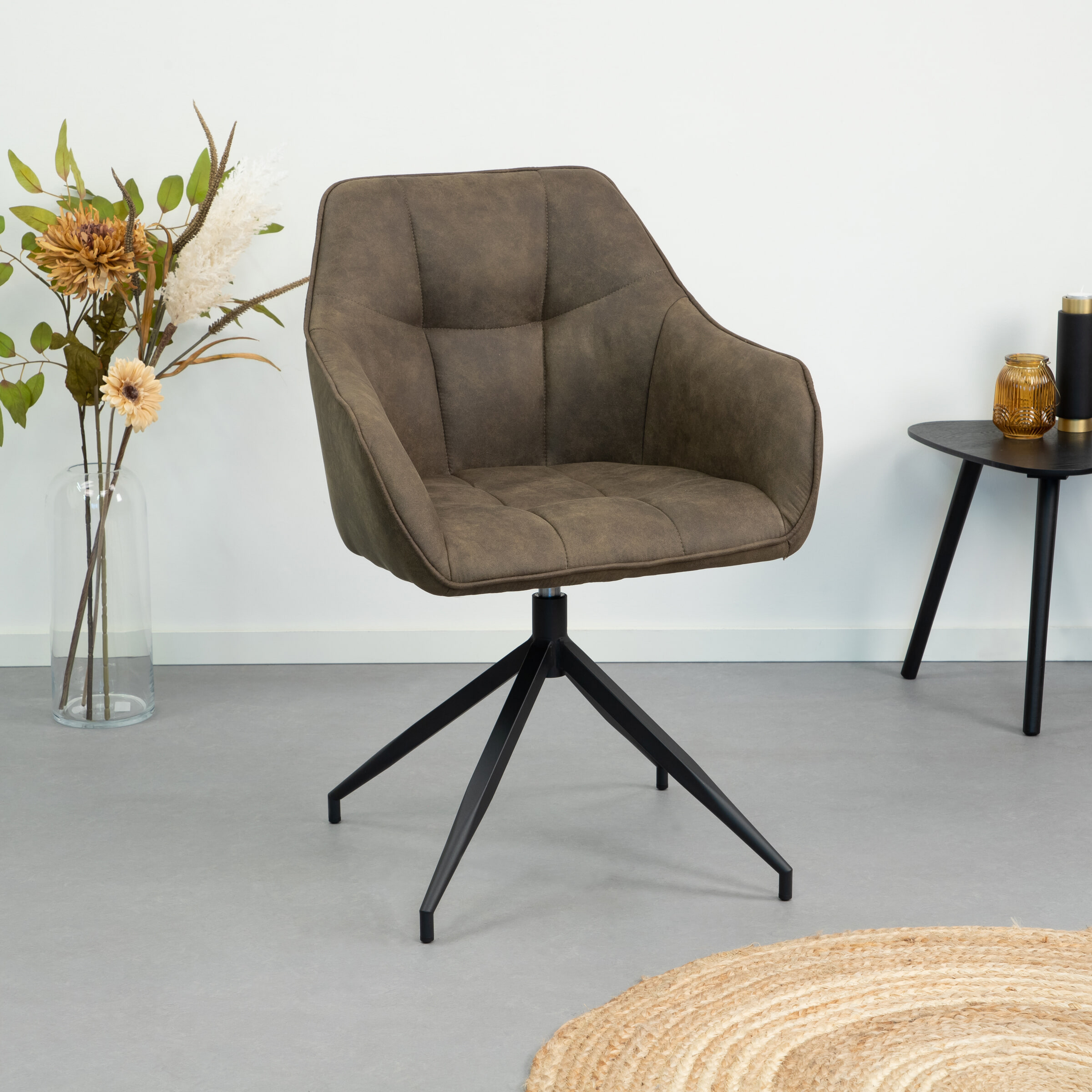 Bendt Eetkamerstoel Brenda, Draaibaar, kleur Olijfgroen