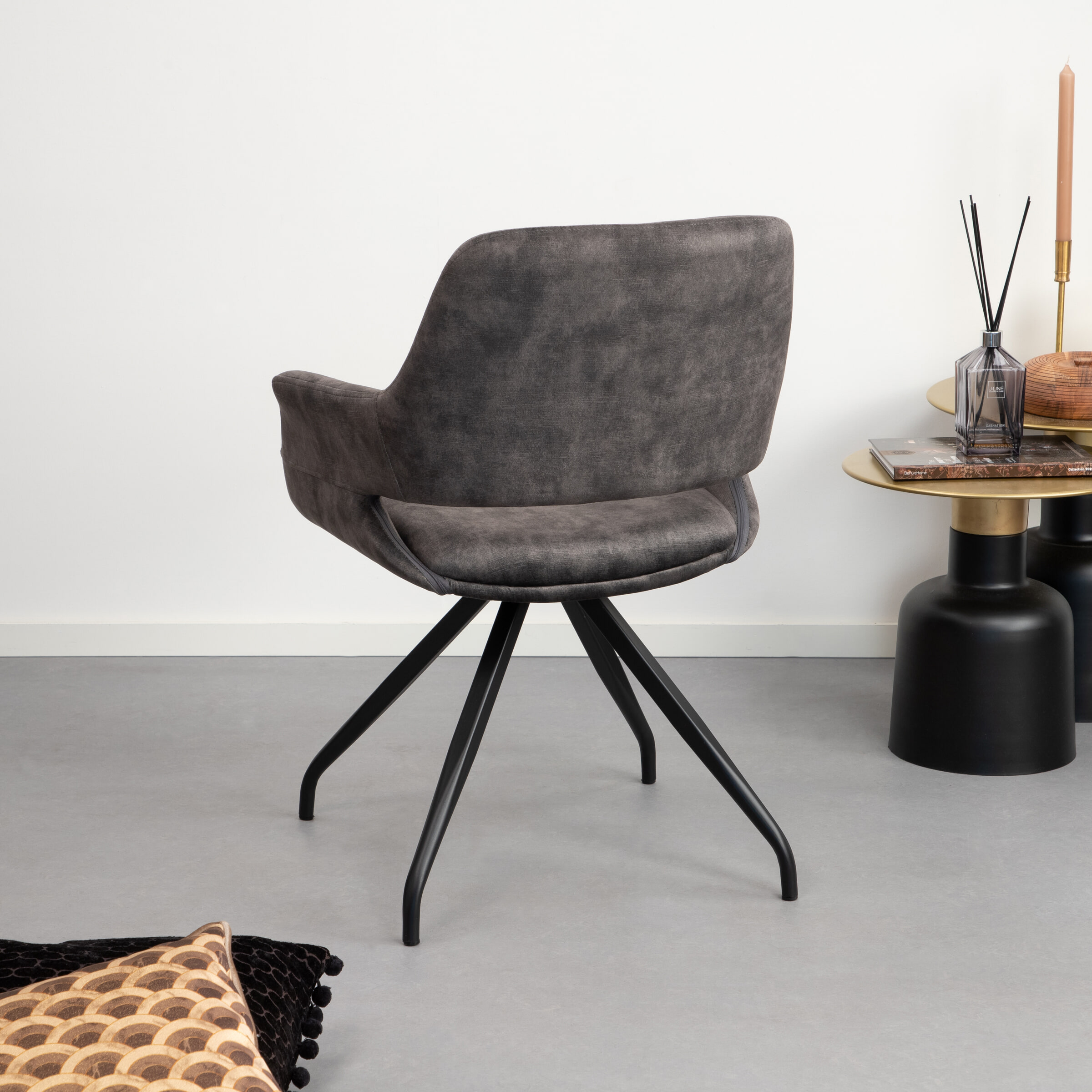 LivingFurn Eetkamerstoel 'Capp' Velvet, kleur Olive - Afbeelding 2