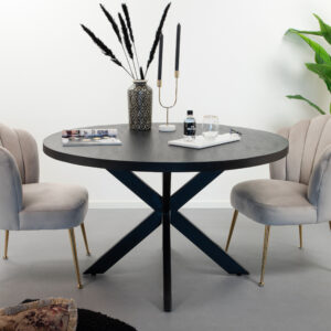 LivingFurn Ronde Eettafel 'Kala' 120cm, Mangohout, kleur Zwart