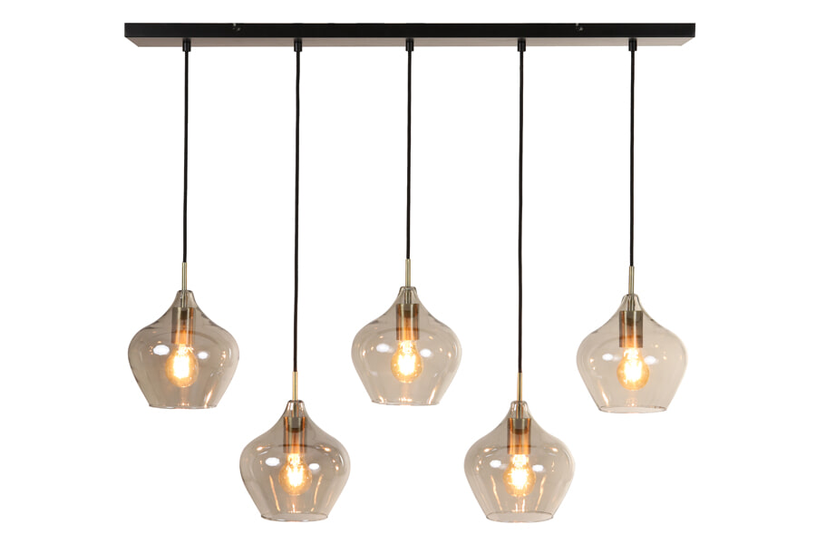 Light & Living Hanglamp 'Rakel' 5-Lamps, kleur Antiek Brons / Smoke - Afbeelding 2