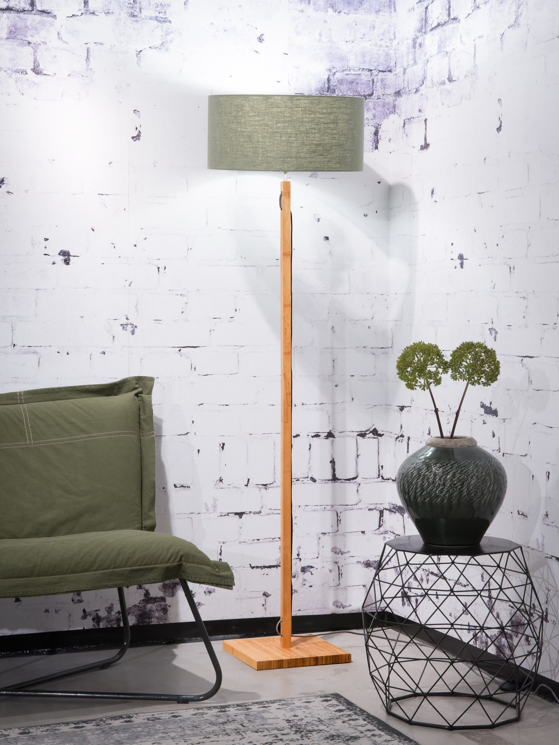 Good&Mojo Vloerlamp 'Fuji' Bamboe en Eco linnen, kleur Groen - Afbeelding 7