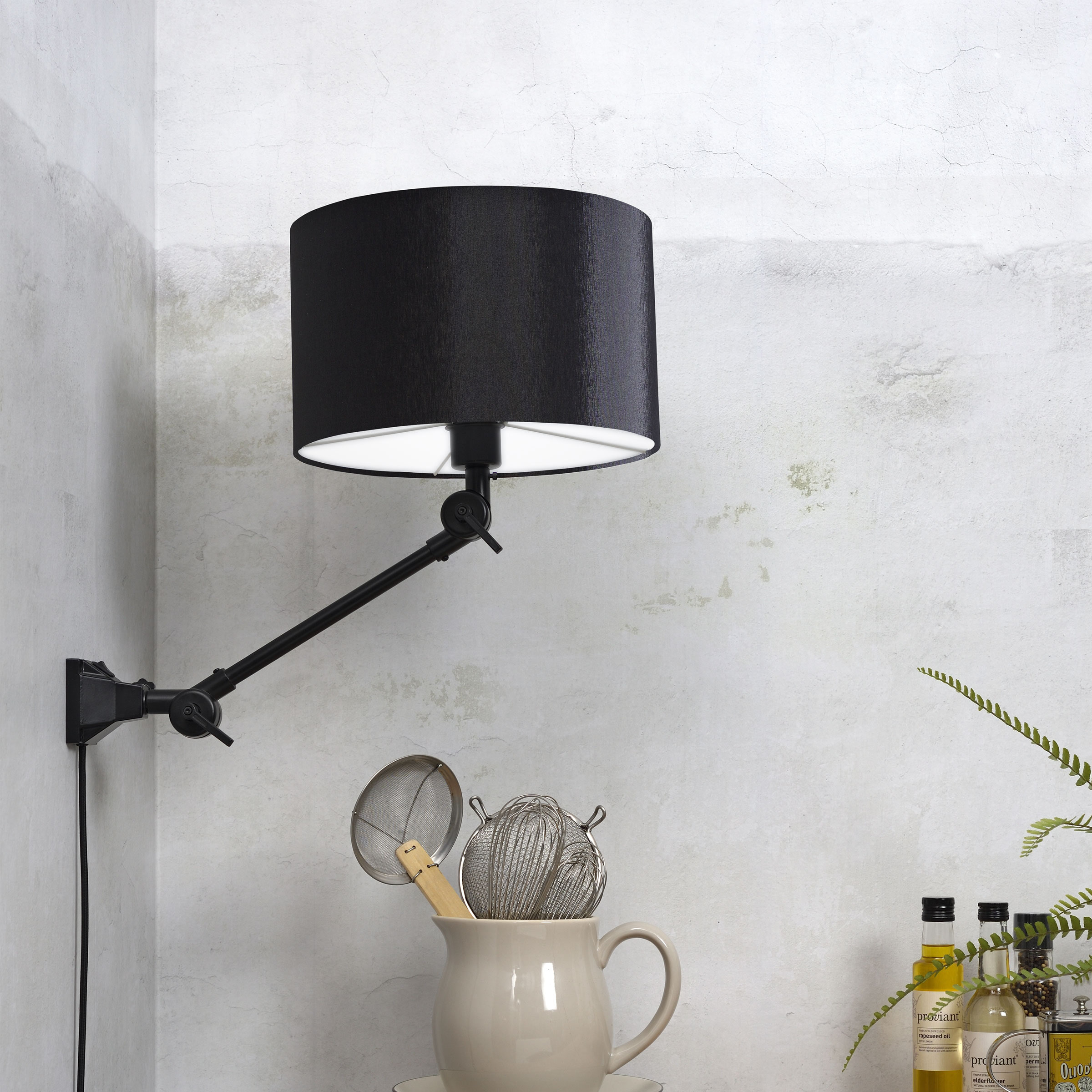 its about RoMi Wandlamp 'Amsterdam' Met stoffen kap, 65cm, kleur Zwart
