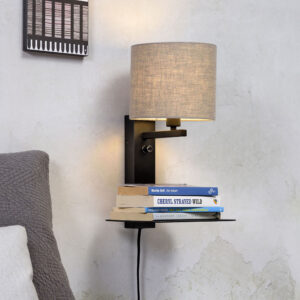 its about RoMi Wandlamp 'Florence' Met plank en USB, kleur Donkerbeige