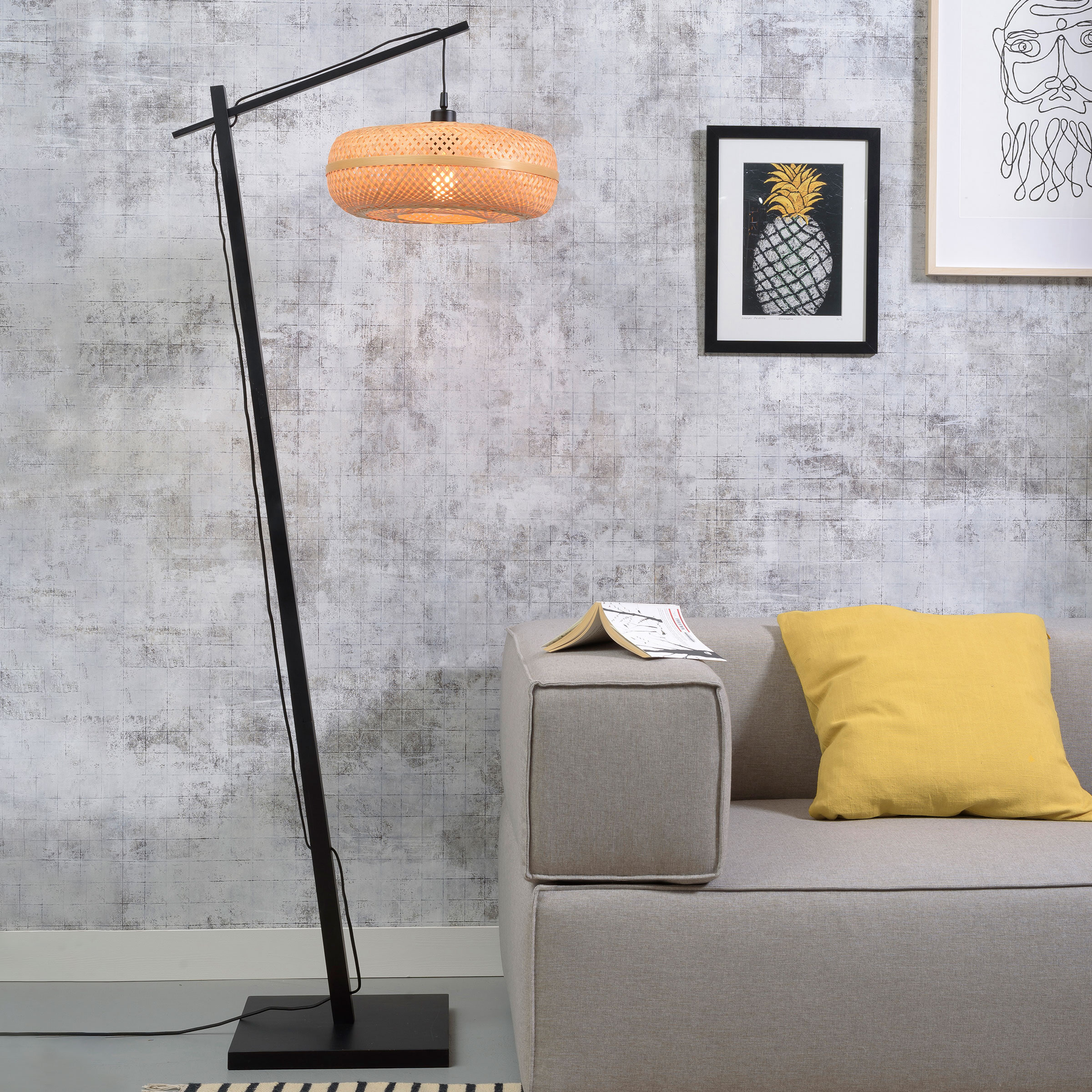 GOOD&MOJO Vloerlamp 'Palawan' Bamboe, 176cm, kleur Zwart/Naturel
