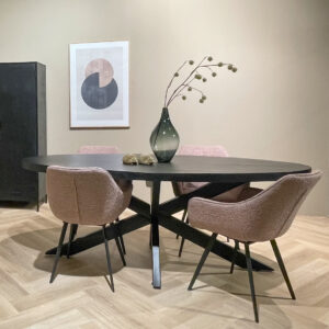 Livingfurn Ovale Eettafel 'Kala' Mangohout, 160 x 90cm, kleur zwart