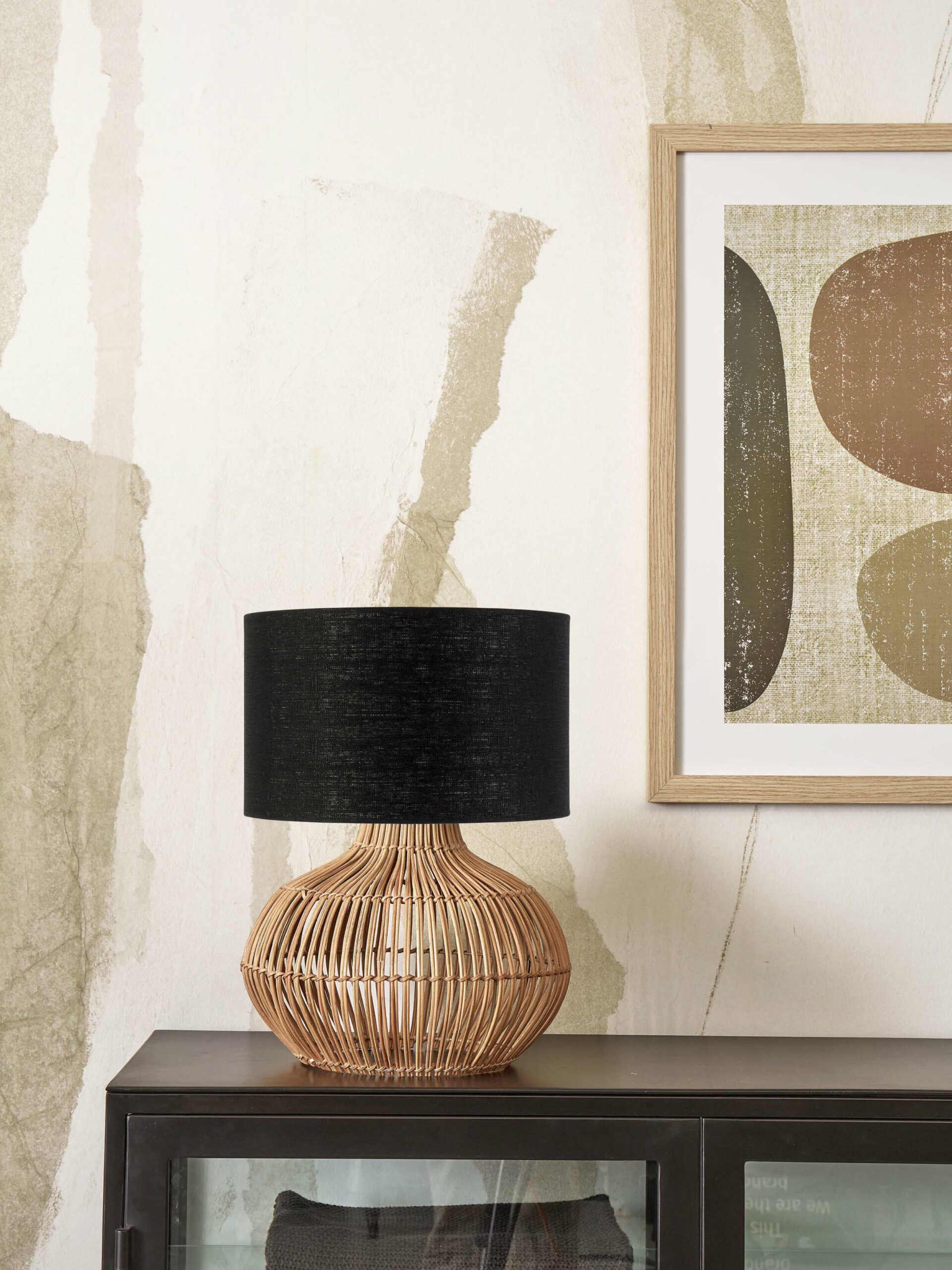 GOOD&MOJO Tafellamp 'Kalahari' Rotan en linnen, 48cm, kleur Naturel/Zwart - Afbeelding 6