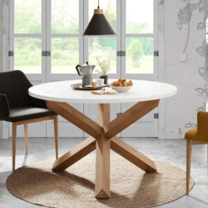 Kave Home Ronde Eettafel 'Lotus' 120cm, kleur Wit/Eiken