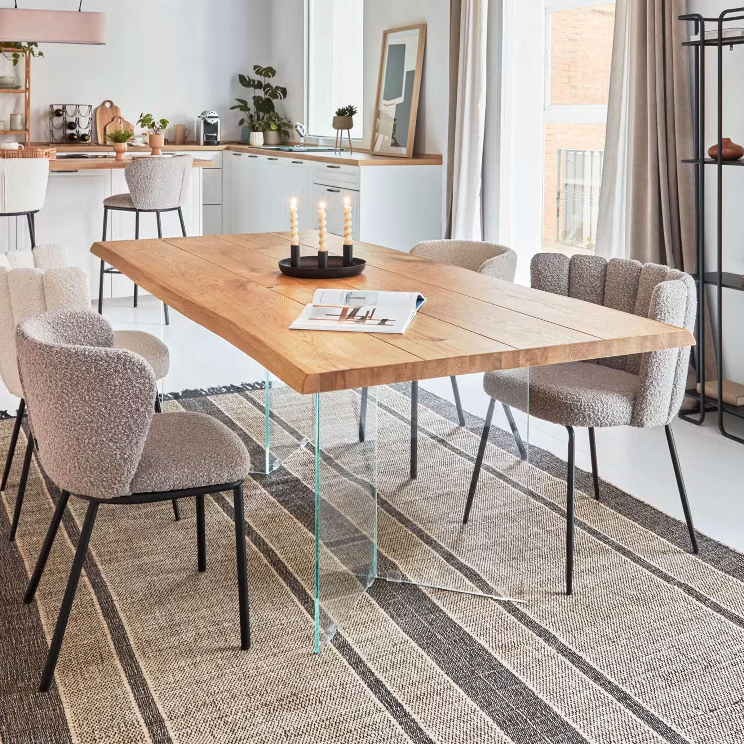 Kave Home Eettafel 'Lotty' Eiken/Glas, 180 x 100cm