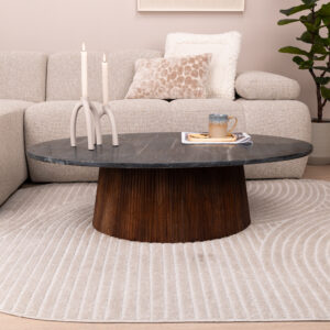 Eleonora Ovale Salontafel 'Maxim' Mangohout en marmer, 120 x 70cm