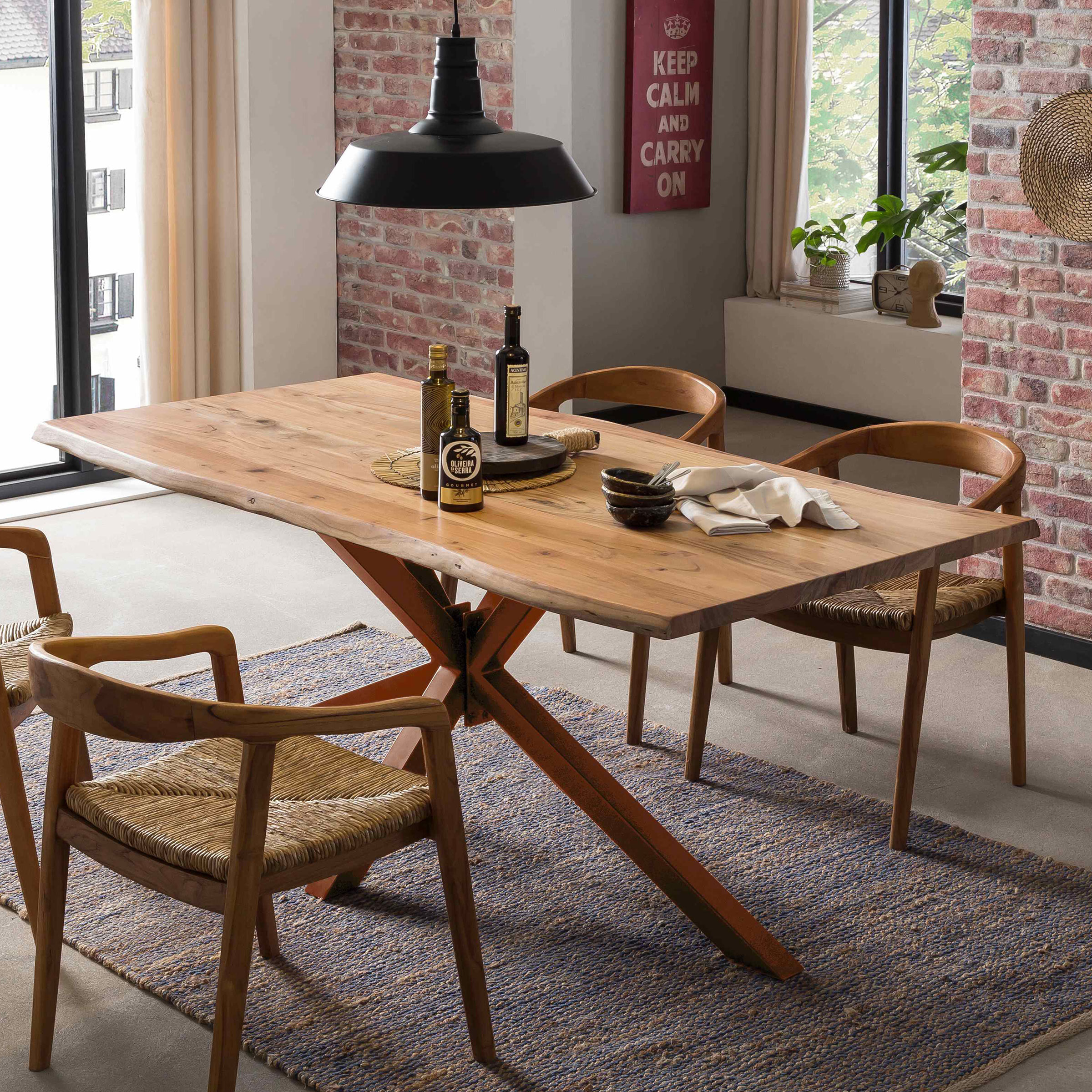 Artistiq Boomstam Eettafel 'Raynaldo' Acaciahout, 180 x 90cm, kleur Bruin