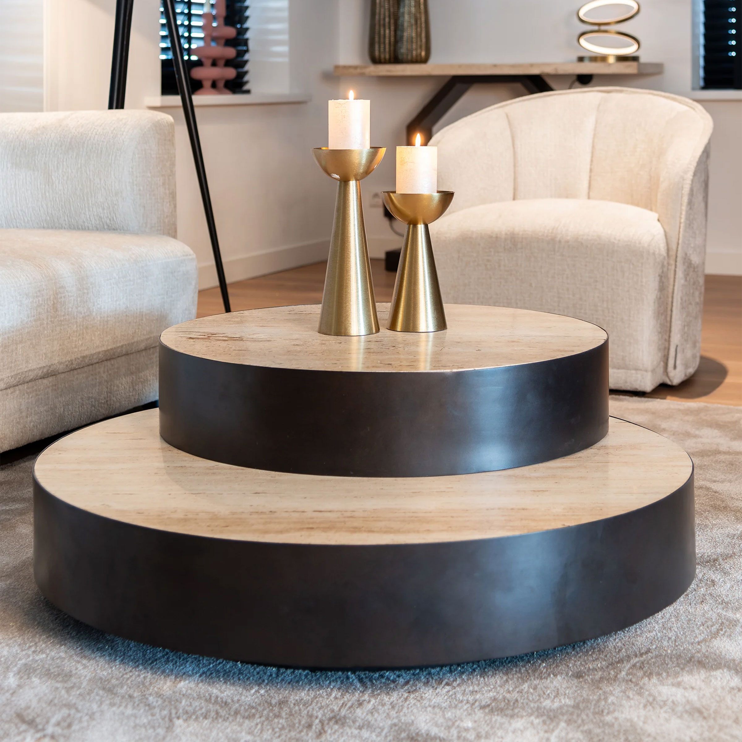 Richmond Ronde Salontafel 'Avalon' Travertin 2-in-1, 100 / 74cm