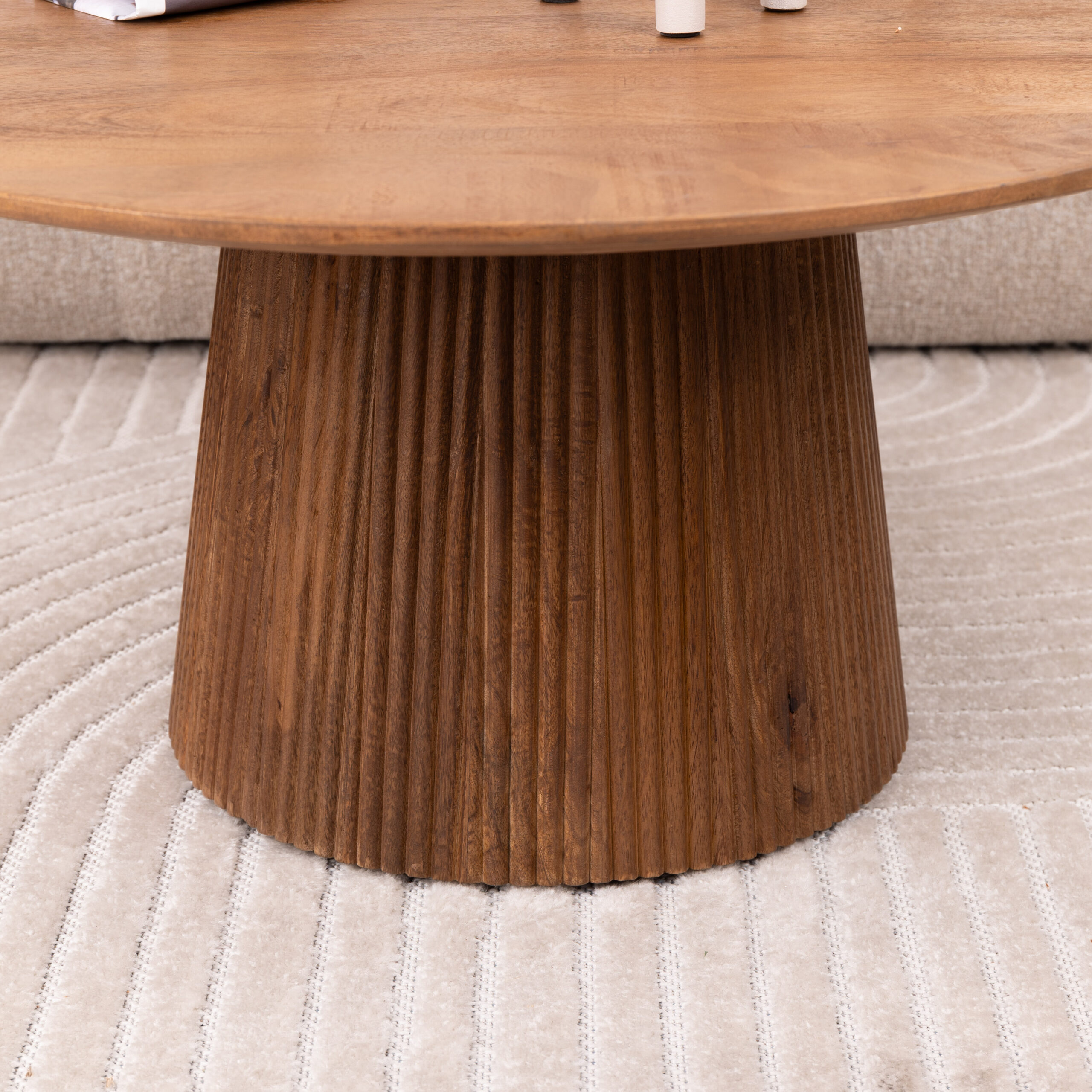 Sohome Ronde Salontafel 'Olav' Mangohout, 80cm, kleur Bruin - Afbeelding 2