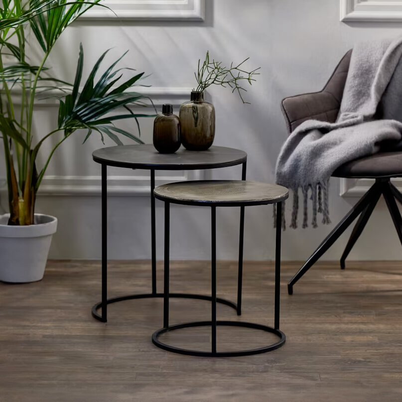 Light & Living Bijzettafel 'Talca' Set van 2 stuks, 40/49cm, kleur Antiek Lood