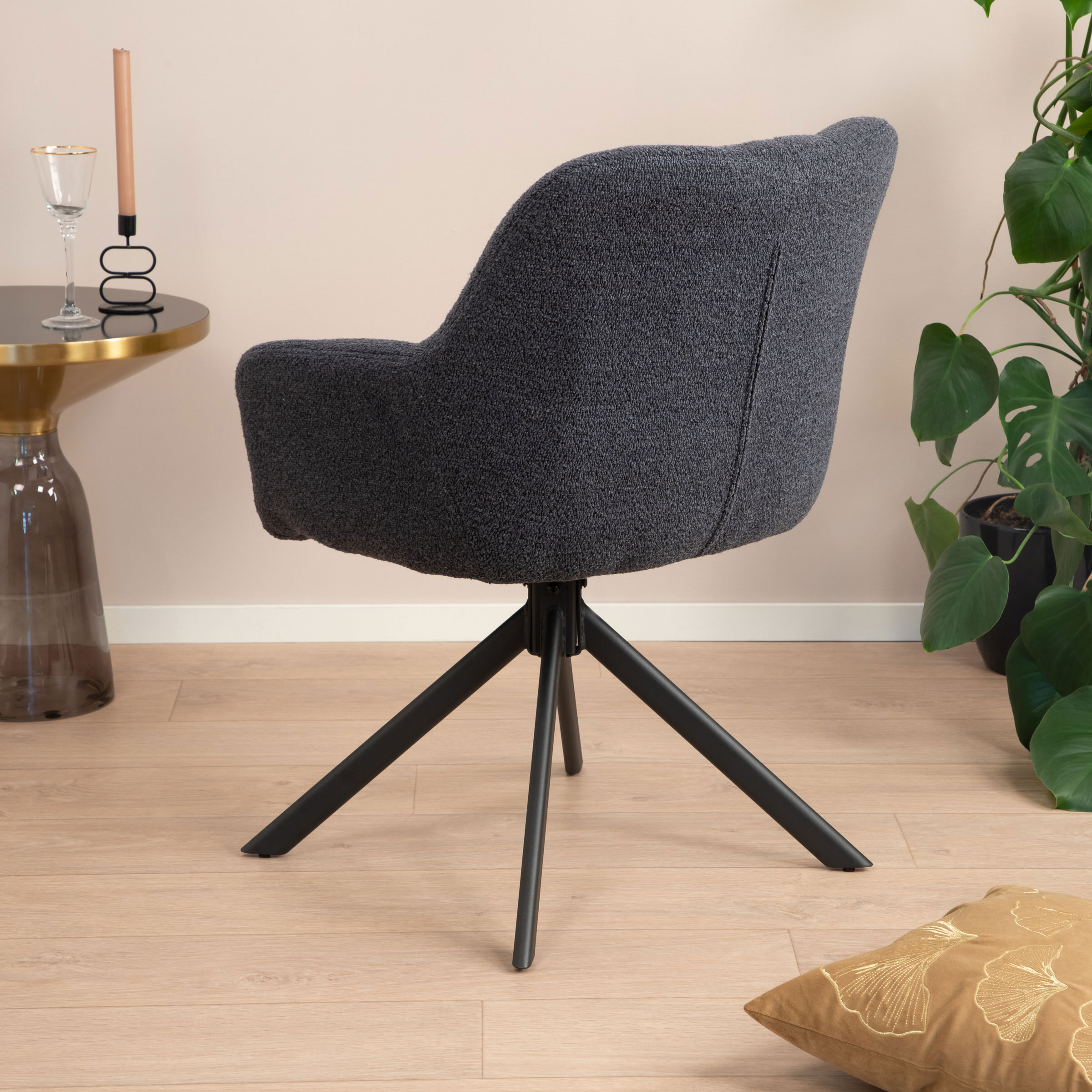 Sohome Draaibare Eetkamerstoel 'Almar' Bouclé, kleur Antraciet - Afbeelding 3