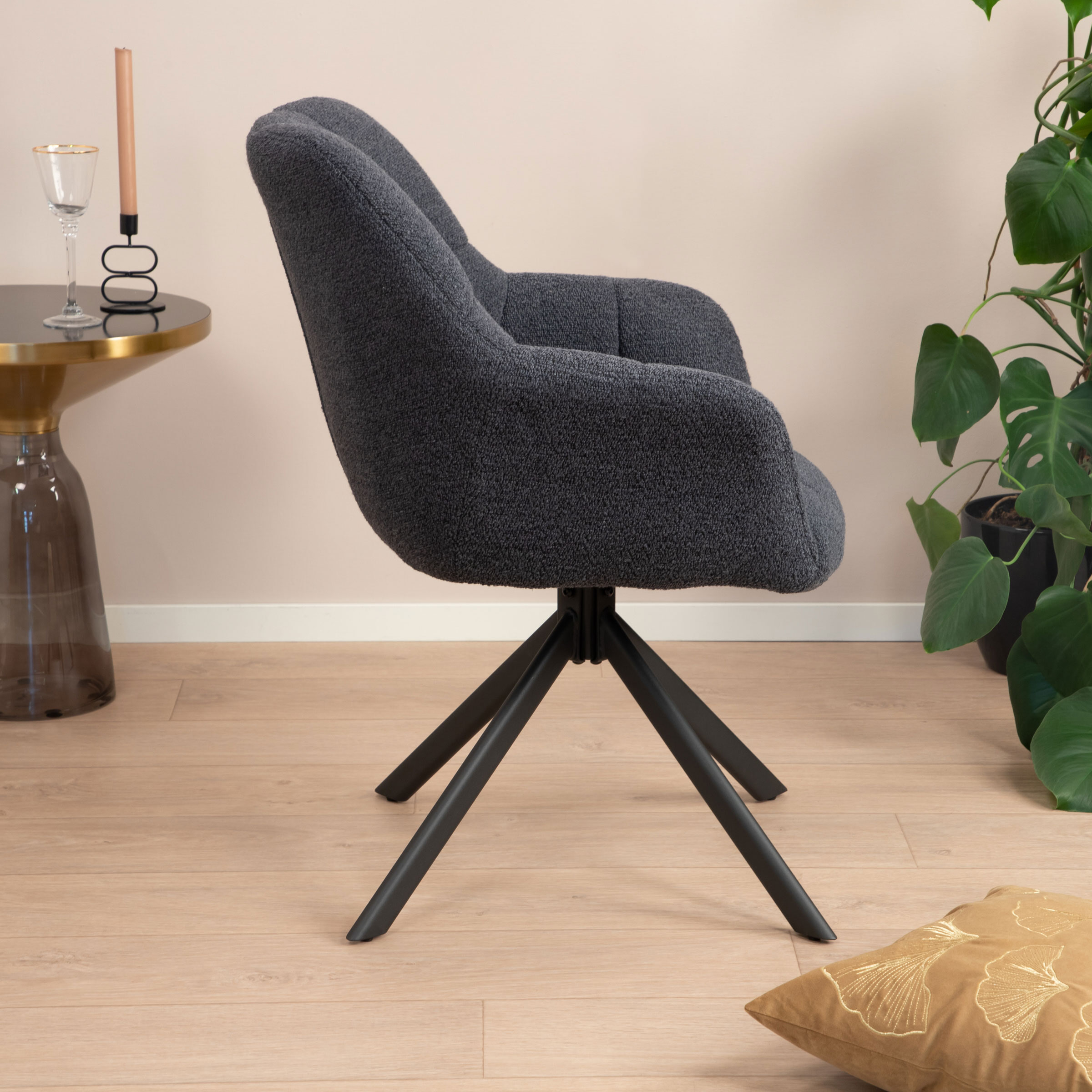 Sohome Draaibare Eetkamerstoel 'Almar' Bouclé, kleur Antraciet - Afbeelding 2