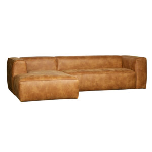 WOOOD Hoekbank 'Bean' Links, leder cognac