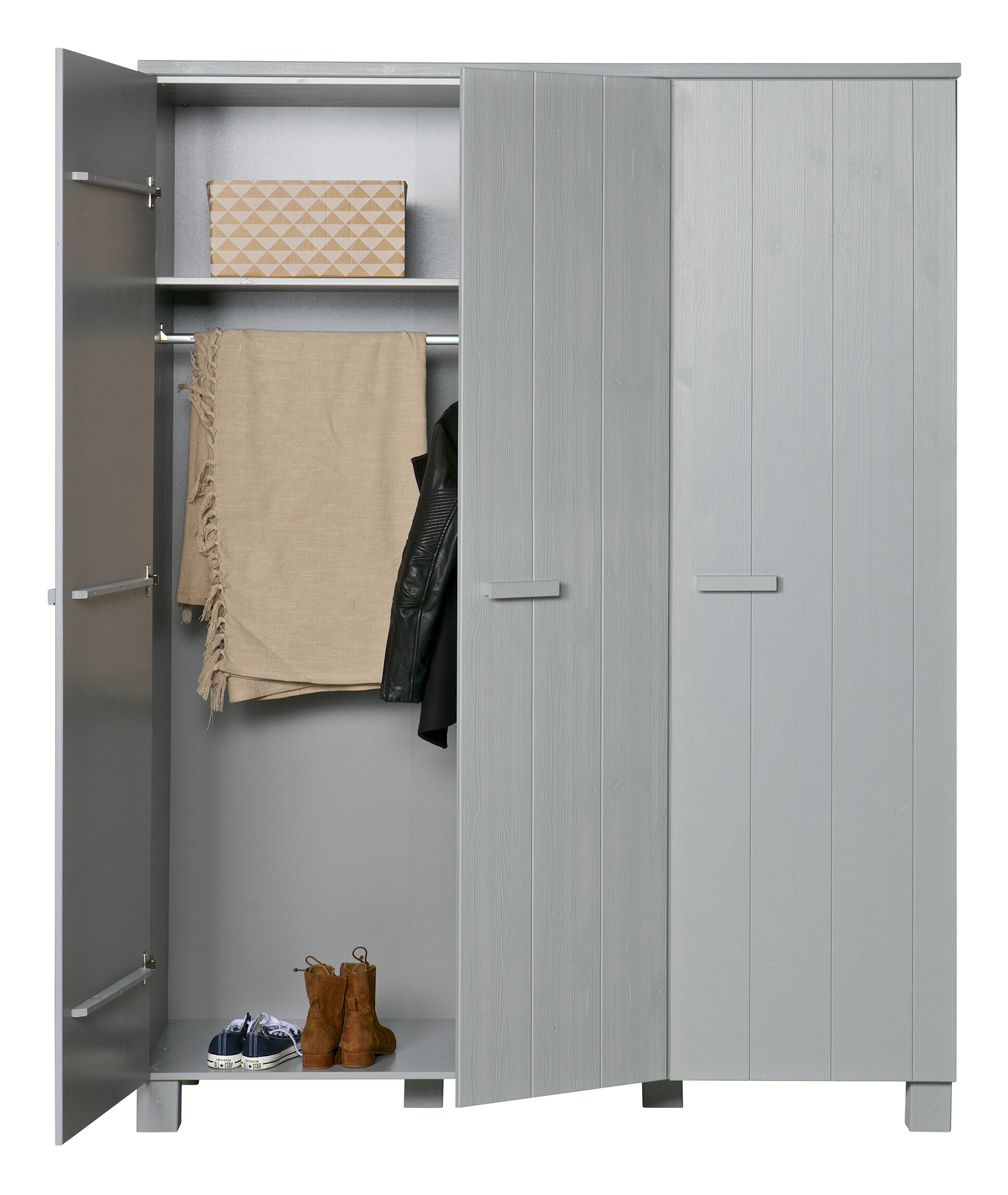 WOOOD Kledingkast 'Dennis' 3-deurs, kleur Betongrijs - Afbeelding 5