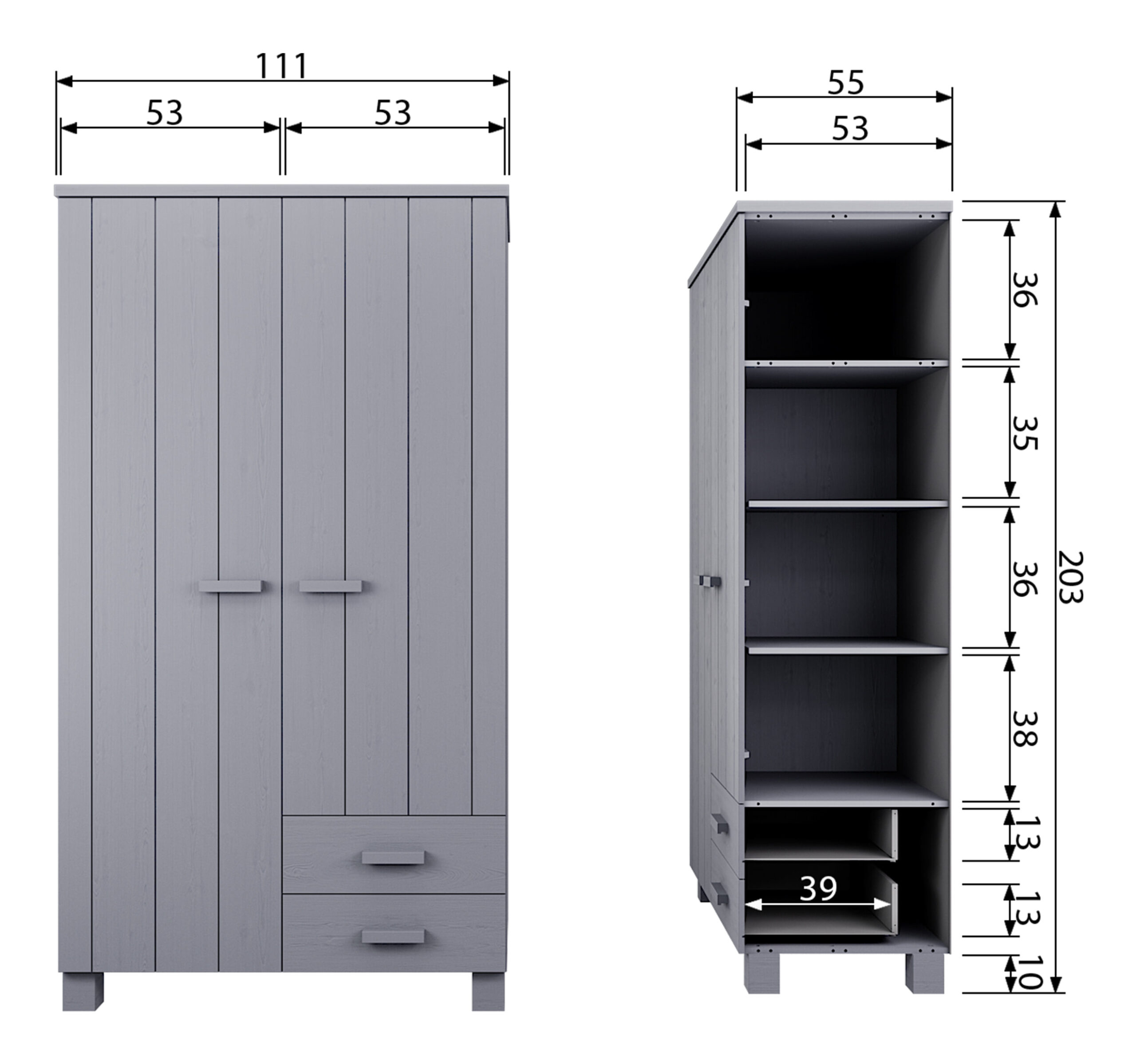 WOOOD Kledingkast 'Dennis', kleur Betongrijs - Afbeelding 6